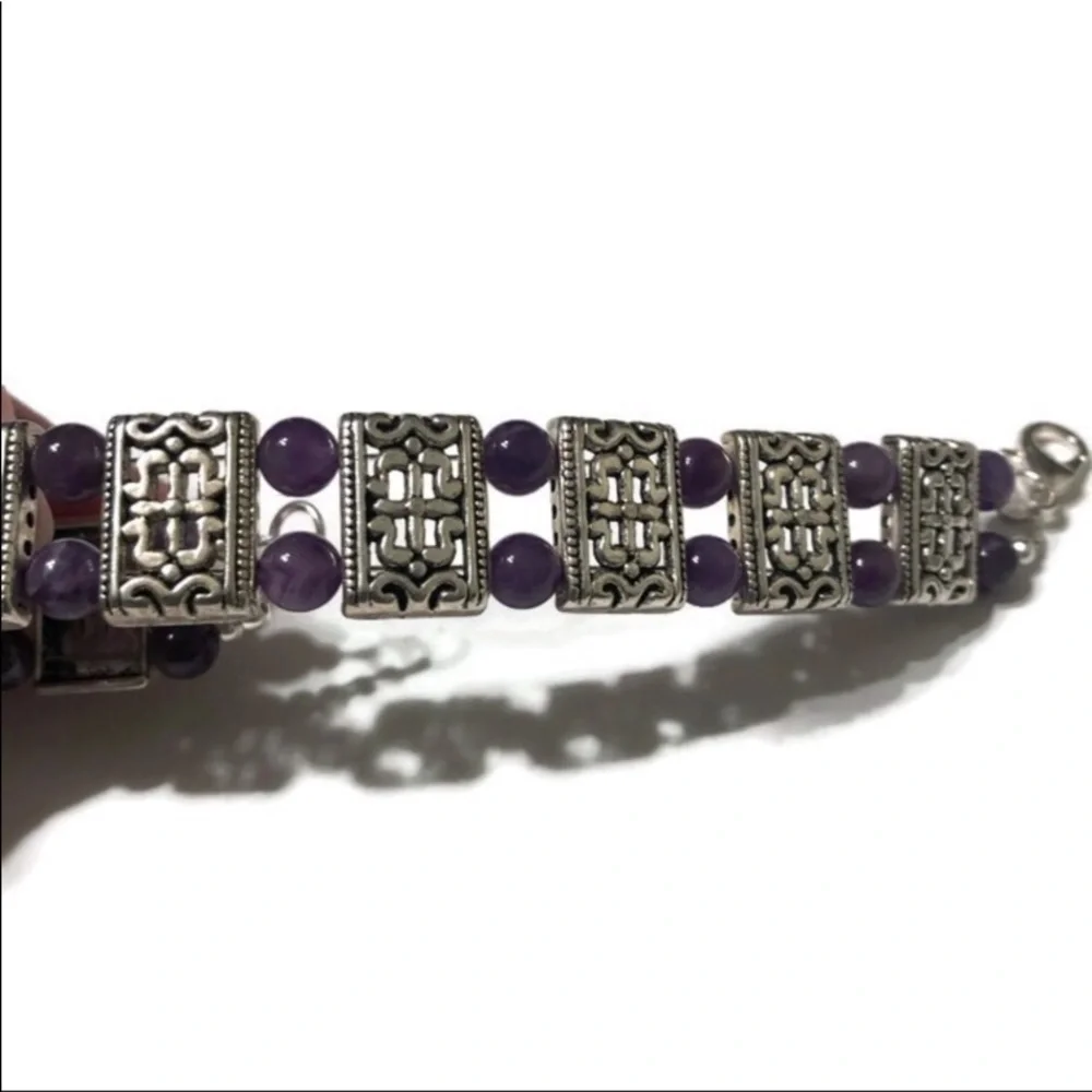 Handmade Amethyst Silver Tone Bracelet - Picture 4 of 7